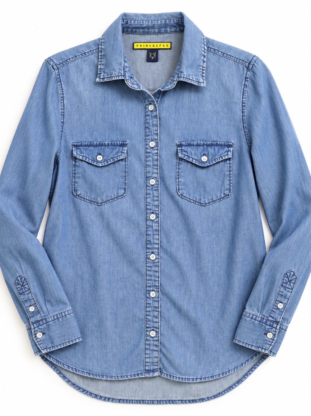 Prince & Fox Women’s M Chambray Button Down Shirt Blue Lightweight